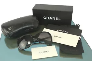 Authentic CHANEL CC Logo Ribbon Black Plastic Sunglasses Eye Wear Good Italy - Picture 1 of 17