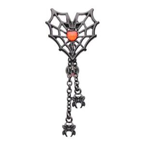 Reversible Drop Down Black Spiderweb Heart Belly Ring Sexy Red Body Jewelry Love