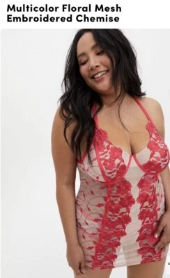 Lencería Torrid 2 Multicolor Floral Malla Bordada Chemise Tea Berry Rosa 2x Foto 1 de 4