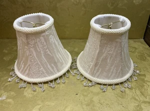 2 Beige Jacquard Mini Light Shade Bead Trim Torpedo Clip. - Picture 1 of 9