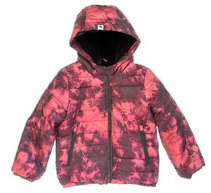 Abercrombie Kids Cozy Pattern Faux Fur Lined Puffer Coat Red Dye Effect 5/6 - Picture 1 of 15