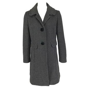Rockmans Coat Black Size 12 White Dot Pockets Long Wool Blend Business Casual - Picture 1 of 13