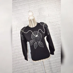 Sono io vintage anni 80! Maglione floreale impreziosito da filo argento perlato taglia S - Foto 1 di 8