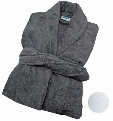 Bademantel Morgenmantel Saunamantel mit Schalkragen weiß oder grau S-XXL - Bild 1 von 3