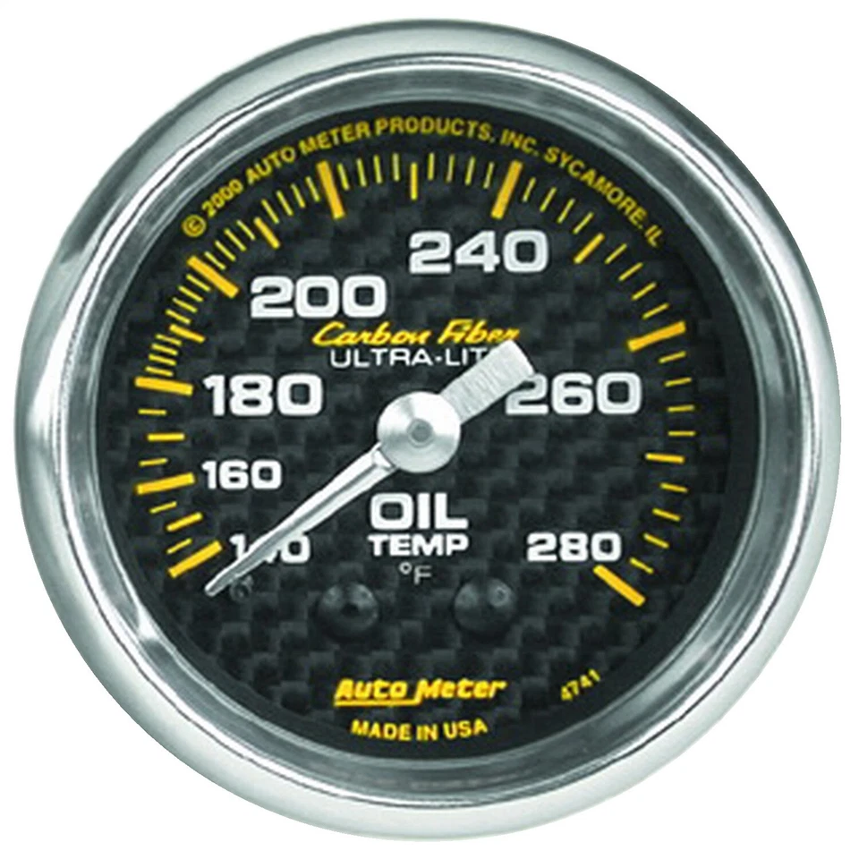 Auto Meter 4741 Carbon Fiber Mechanical Oil Temperature Gauge 140-280 F 2-1/16" - Image 1 of 1
