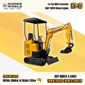 1.5 Ton HT-15 Mini Excavator, YOUPU 19HP Diesel Engine, HIGHTOP - Picture 1 of 5