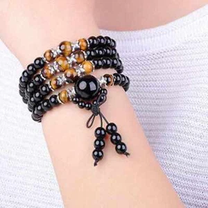 Pulsera obsidiana ojo de tigre piedra pulsera 108 cuentas anillos cristal brazalete - Imagen 1 de 9