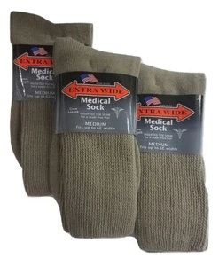 Extra Wide Socks Medical Diabetic Athletic Socks, Size Med 8-11.5 TAN 3-Pack - Picture 1 of 6