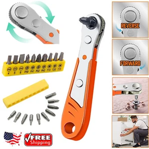Ratcheting Right Angle Screwdriver Hex Drive 90 Degree Offset + 10PCS Bits Set - Picture 1 of 11
