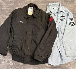 US Navy Working Blues Shirt and Jacket Lot Men's Large Black - Picture 1 of 16