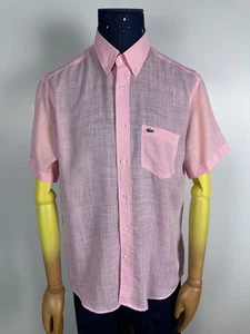 Lacoste Linen Shirt Short Sleeve Button Pink Dress Mens Size 42 Regular Fit - Picture 1 of 10