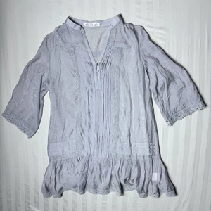 Blusa túnica solitario mezcla seda talla grande semi transparente larga gris boho campesina - Imagen 1 de 15