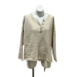Free People Women's Henley Sweater Beige Medium Long Sleeve Relaxed Fit - Picture 1 of 9
