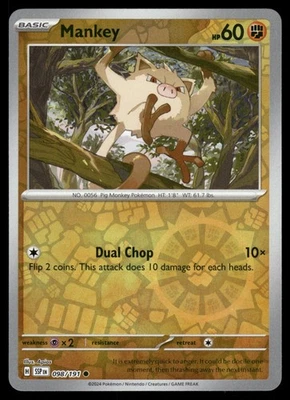 Mankey 098/191 SSP SV08: Surging Sparks Reverse Holo NM - Image 1 of 2