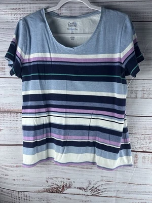 Camiseta Croft Barrow The Classic Feminina Grande 100% Algodão Manga Curta Listras - Imagem 1 de 4