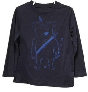 Boys Long Sleeve Pullover Shirt Size 4Y Blue Bear Graphic Okie Dokie 85 - Picture 1 of 6