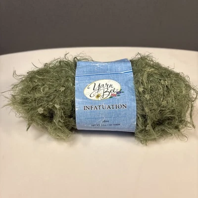 Yarn Bee Infatuation OLIVE 1 Skein 3 oz Fluffy Eyelash Discontinued - Image 1 of 4