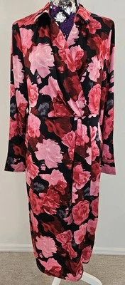 NWT Nicole Miller Faux Wrap Satin Dress Size 14 Multi Floral MSRP $169 - Image 1 of 4