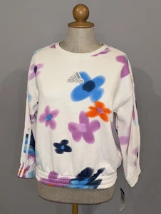 Adidas Girls Youth Sweatshirt Logo Loose Fit White Floral Sz XL (16) - Picture 1 of 10