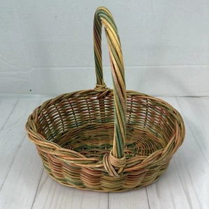 Vintage Wicker Wood Easter Basket Oval With Handle 1960's 11" High - Picture 1 of 10