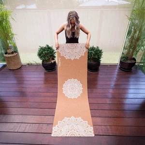 Extra-Thick Cork Yoga Mat 7mm -Ornamental Treo Mandala - Picture 1 of 9