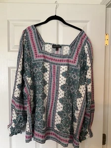 Lane Bryant Blouse Womens 22 Floral Long Sleeve Square Neck 100% Rayon Pullover - Picture 1 of 5