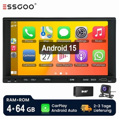 DAB+ 7" Doppel 2 DIN Android 15 4+64GB Carplay Autoradio Navi RDS Bluetooth KAM - Bild 1 von 4