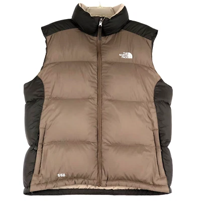 复古 The North Face 550 鹅绒背心男式 L 棕色棕褐色全拉链 Puffer — 第 1/4 张图片