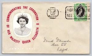 1953 Lagos Nigeria Queen Elizabeth II Cachet FDC Nigerian Blind Need Help Slogan - Picture 1 of 2