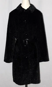GALLERY Womens Gothic Faux Curly Lambswool Belted Coat Black Size Large - Picture 1 of 6
