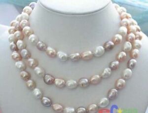 Natural 8-9mm Baroque White Freshwater Cultured Pearl Necklace 46" Long