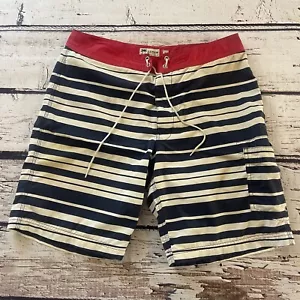 J Crew Mens Red White Black Striped Swim Trunks Size 31 Polyester Drawstring - Picture 1 of 4