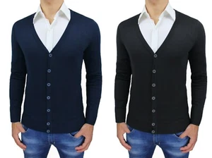 Cardigan maglioncino uomo slim fit blu nero casual elasticizzato maglia bottoni - Imagen 1 de 5