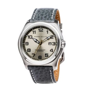 NEU Perry Ellis Memphis Herrenuhr 44mm SS Gehäuse grau Leder PEW04006-01 Invicta - Bild 1 von 2