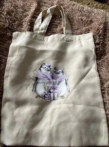 Mini Ivory Tote Bag With Penguin Design - Picture 1 of 2