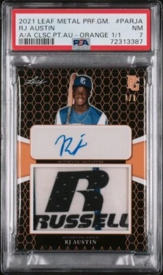 2021 Perfect Game AUTO Patch Orange 1/1 RJ AUSTIN Vanderbilt Commodores PSA 7 - Image 1 of 2