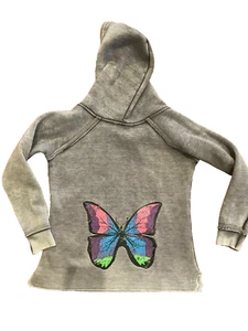NWOT Gray Sweatshirt Hoodie with Butterfly  "vintage/worn look" size 4 Orig $65 - Picture 1 of 2