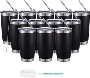 Durable Insulated Travel Mug Set – Stainless Steel 20oz Tumbler with Straw & Lid - Picture 1 of 8