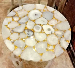Mesa auxiliar de piedra de ágata de 18" para decoración del hogar, mesa redonda pequeña hecha a medida - Imagen 1 de 10