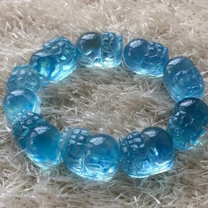 19*13*12 mm Echt Natürlich Blau Aquamarin Stretch Pi Xiu Perlen Armband AAAA - Bild 1 von 9