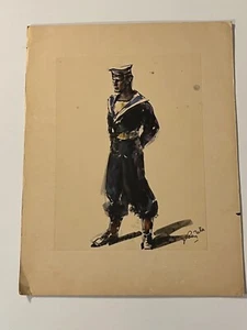 Art Dessin José Luis REY-VILA (1900-1983) Homme Marin Signé (L12/A22) - Imagen 1 de 4