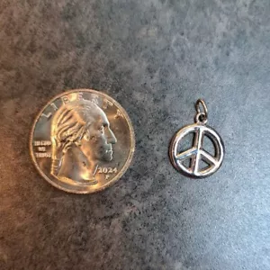 14k Authentic White Gold Peace Sign Pendant/Charm - Picture 1 of 3