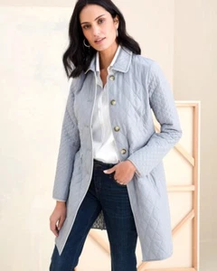 NWT CHICO'S QUILTED ELONGATED COAT JACKET SIZE 1 US 8-10 GRAY MIST $159 - Picture 1 of 8