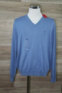 NWT  Izod Fine Gauge Essential Colony Blue Heather V-Neck Sweater Large - Picture 1 of 9