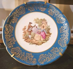 Limoges 5 1/2 inch display plate Courting couple with blue gold border - Picture 1 of 3