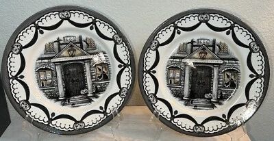 ROYAL STAFFORD 1666 Haunted House Witch Ghost Halloween Dinner Plates 2-Pc 11” - Image 1 of 4