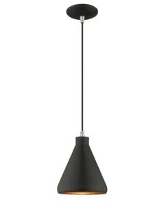 Livex Metal Shade - 1 Light Mini Pendant in Coastal Style - 7 in Black 41177-04 - Picture 1 of 2