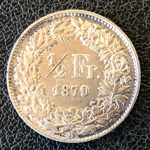 1879 B Switzerland 1/2 Franc SILVER World Coin HIGHER GRADE! - Picture 1 of 2
