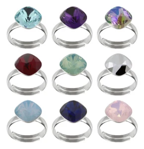 Sterling Silver Adjustable Ring made with 4470 Square Primero® Crystals - Picture 1 of 34