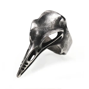 Vintage Viking Crow Skull Ring Men's Stainless Steel Bird Skull Biker Ring Gray - Picture 1 of 6